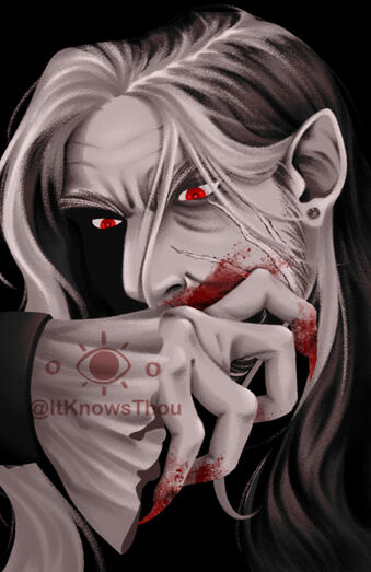 Caos AU - Ilustração de universo alternativo em que Caos é um vampiro.